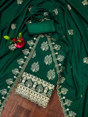 green silk blend embroidered unstitched dressmaterials 3 pair top bottom dupptaa 1