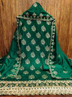 green silk blend embroidered unstitched dressmaterials 3 pair top bottom dupptaa 2