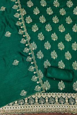 green silk blend embroidered unstitched dressmaterials 3 pair top bottom dupptaa 3