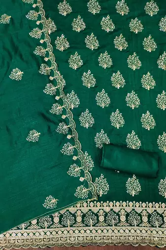 green silk blend embroidered unstitched dressmaterials 3 pair top bottom dupptaa
