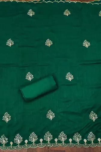 green silk blend embroidered unstitched dressmaterials 3 pair top bottom dupptaa