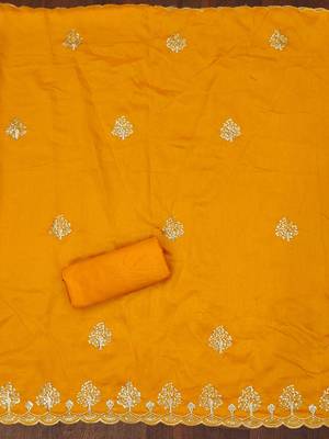 musturd silk blend embroidered unstitched dressmaterials 3 pair top bottom dupptaa 4