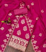 pink silk blend embroidered unstitched dressmaterials 3 pair top bottom dupptaa