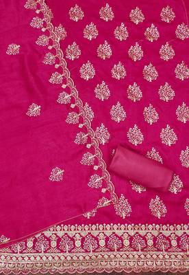 pink silk blend embroidered unstitched dressmaterials 3 pair top bottom dupptaa 3