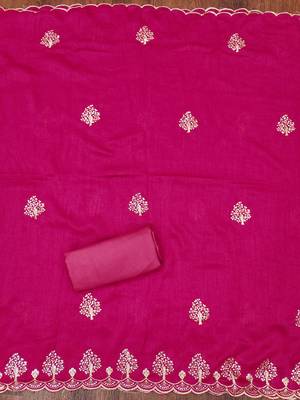 pink silk blend embroidered unstitched dressmaterials 3 pair top bottom dupptaa 4