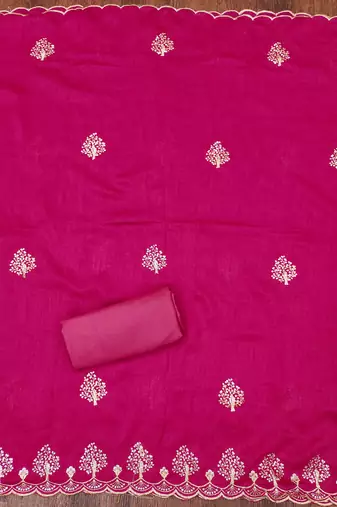 pink silk blend embroidered unstitched dressmaterials 3 pair top bottom dupptaa