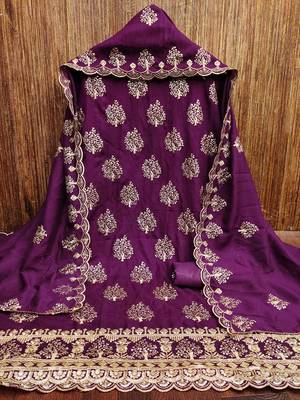 purple silk blend embroidered unstitched dressmaterials 3 pair top bottom dupptaa 2