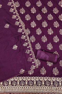 purple silk blend embroidered unstitched dressmaterials 3 pair top bottom dupptaa 3