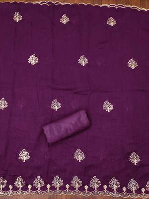 purple silk blend embroidered unstitched dressmaterials 3 pair top bottom dupptaa 4