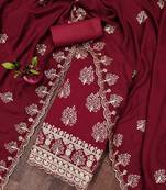 red silk blend embroidered unstitched dressmaterials 3 pair top bottom dupptaa