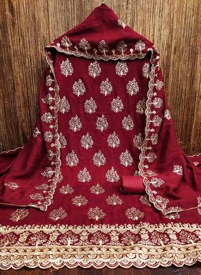red silk blend embroidered unstitched dressmaterials 3 pair top bottom dupptaa 2