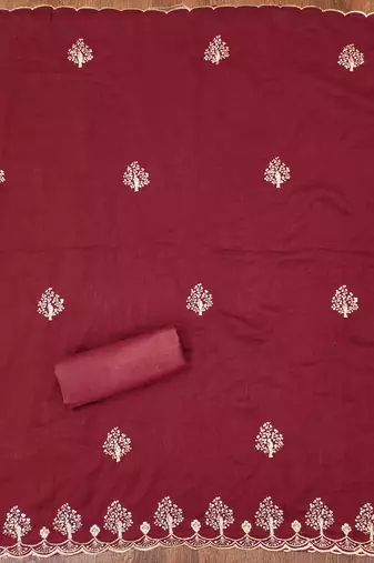 red silk blend embroidered unstitched dressmaterials 3 pair top bottom dupptaa