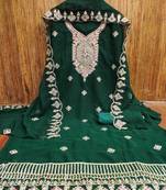 green georgette embroidered unstitched dressmaterials 3 pair top bottom dupptaa