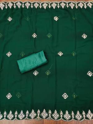 green georgette embroidered unstitched dressmaterials 3 pair top bottom dupptaa 3