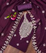 purple georgette embroidered unstitched dressmaterials 3 pair top bottom dupptaa