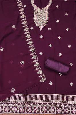 purple georgette embroidered unstitched dressmaterials 3 pair top bottom dupptaa 3