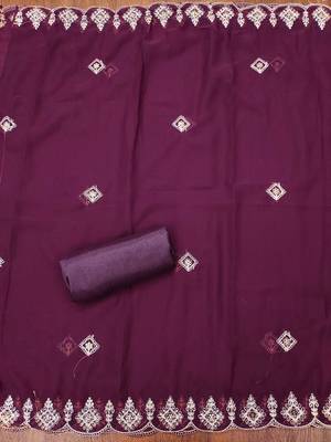 purple georgette embroidered unstitched dressmaterials 3 pair top bottom dupptaa 4