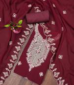 red georgette embroidered unstitched dressmaterials 3 pair top bottom dupptaa