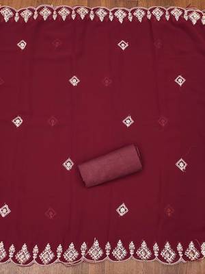 red georgette embroidered unstitched dressmaterials 3 pair top bottom dupptaa 4