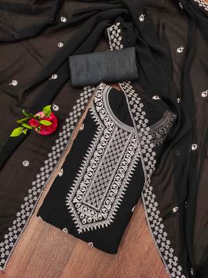 black georgette embroidered unstitched dressmaterials 3 pair top bottom dupptaa 1