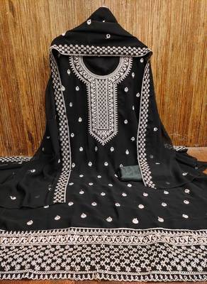 black georgette embroidered unstitched dressmaterials 3 pair top bottom dupptaa 2