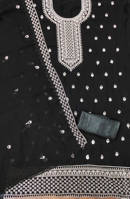 black georgette embroidered unstitched dressmaterials 3 pair top bottom dupptaa 3