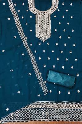 blue georgette embroidered unstitched dressmaterials 3 pair top bottom dupptaa 2