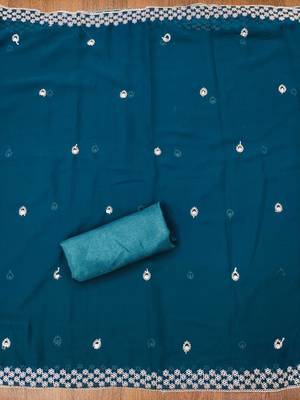 blue georgette embroidered unstitched dressmaterials 3 pair top bottom dupptaa 3
