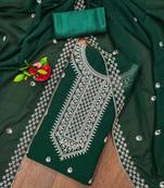 green georgette embroidered unstitched dressmaterials 3 pair top bottom dupptaa