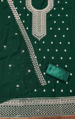 green georgette embroidered unstitched dressmaterials 3 pair top bottom dupptaa 3