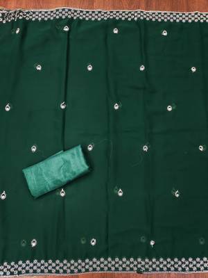green georgette embroidered unstitched dressmaterials 3 pair top bottom dupptaa 4
