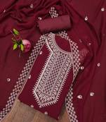 maroon georgette embroidered unstitched dressmaterials 3 pair top bottom dupptaa