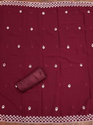 maroon georgette embroidered unstitched dressmaterials 3 pair top bottom dupptaa 4