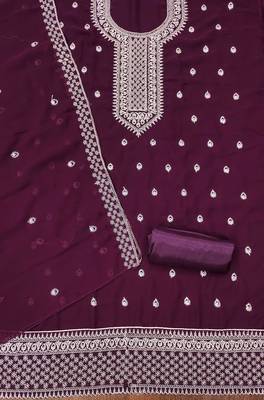 purple georgette embroidered unstitched dressmaterials 3 pair top bottom dupptaa 3