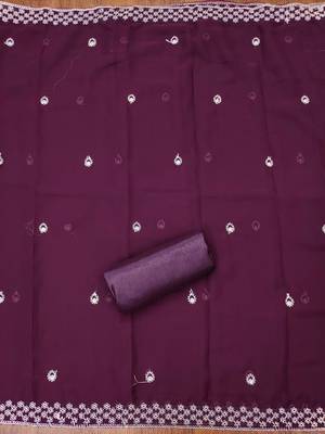 purple georgette embroidered unstitched dressmaterials 3 pair top bottom dupptaa 4
