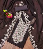 brown georgette embroidered unstitched dressmaterials 3 pair top bottom dupptaa