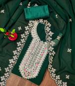 green georgette embroidered unstitched dressmaterials 3 pair top bottom dupptaa
