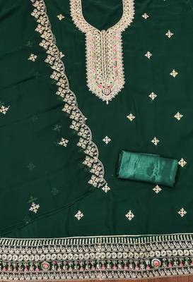 green georgette embroidered unstitched dressmaterials 3 pair top bottom dupptaa 3