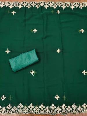 green georgette embroidered unstitched dressmaterials 3 pair top bottom dupptaa 4