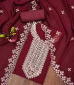 maroon georgette embroidered unstitched dressmaterials 3 pair top bottom dupptaa