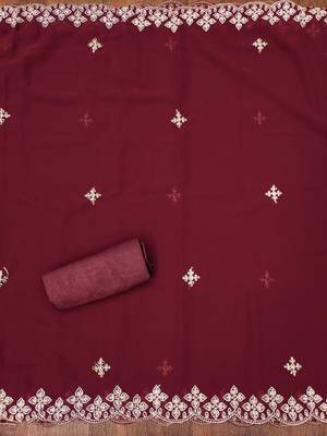 maroon georgette embroidered unstitched dressmaterials 3 pair top bottom dupptaa 4