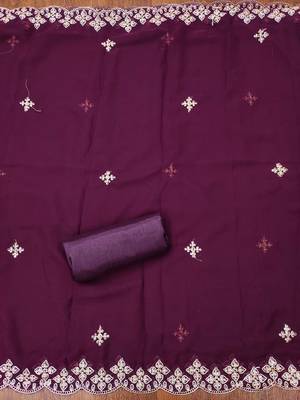 purple georgette embroidered unstitched dressmaterials 3 pair top bottom dupptaa 4