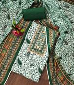 green cotton blend embroidered unstitched dressmaterials 3 pair top bottom dupptaa