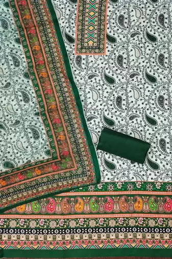 green cotton blend embroidered unstitched dressmaterials 3 pair top bottom dupptaa