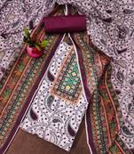 purple cotton blend embroidered unstitched dressmaterials 3 pair top bottom dupptaa