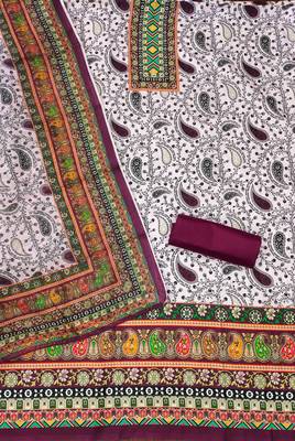 purple cotton blend embroidered unstitched dressmaterials 3 pair top bottom dupptaa 2