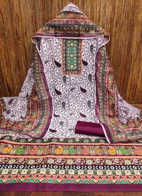 purple cotton blend embroidered unstitched dressmaterials 3 pair top bottom dupptaa 3