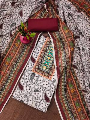 red cotton blend embroidered unstitched dressmaterials 3 pair top bottom dupptaa 1