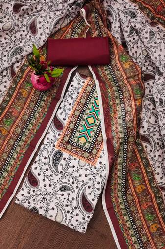 red cotton blend embroidered unstitched dressmaterials 3 pair top bottom dupptaa