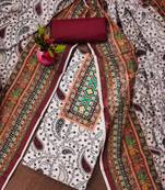 red cotton blend embroidered unstitched dressmaterials 3 pair top bottom dupptaa
